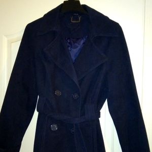 Blue button-up coat with tie